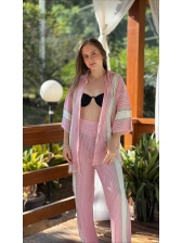 CONJUNTO SAIDA LISTRAS - ROSA BEBÊ/ OFF WHITE