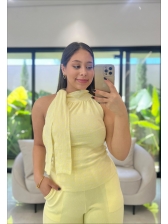 BLUSA LAÇO POA - Amarelo claro com off white