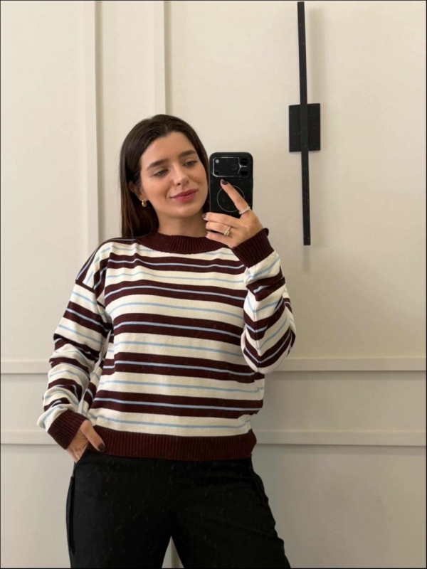 BLUSA PAMELA LISTRADA - OFF WHITE/BERINJELA