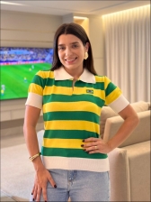 TSHIRT POLO LISTRADA 3 CORES BRASIL - VERDE/AMARELO/BRANCO