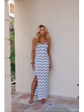 VESTIDO ZIGZAG LUREX - CINZA COM BRANCO