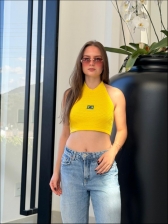 TOP APLIQUE BANDEIRA - AMARELO