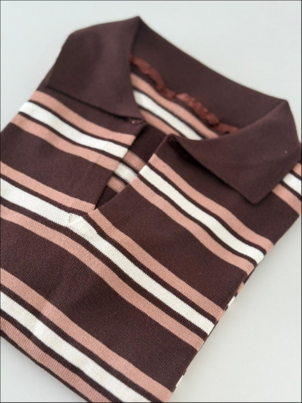 TSHIRT LISTRAS ARY - Marrom com bege