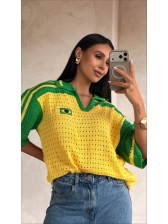 TSHIRT RENDADA BRASIL - AMARELO COM MANGA VERDE