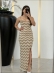 VESTIDO ZIGZAG LUREX - Areia com bege
