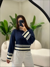 BLUSA BICOLOR MIRIANE - AZUL MARINHO