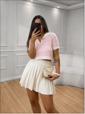 CROPPED POLO LISTRADO FABIANE - ROSA BEBE