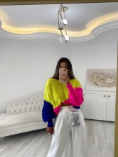 BLUSA 3 CORES  AMPLA - Verde Lima/Pink/Azul Bic