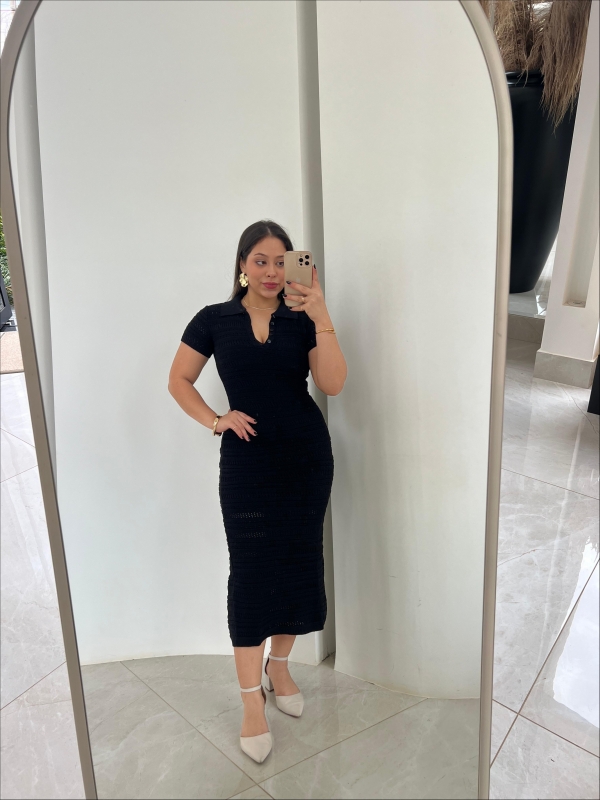 VESTIDO POLO RENDADO - PRETO