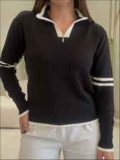 BLUSA BICOLOR DECOTE COM ZIPER - PRETO