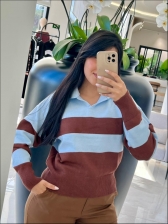 BLUSA POLO LISTRADA TELMA - AZUL BIC/ MARROM