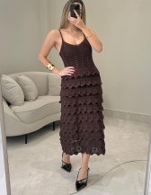 VESTIDO BABADOS CELINE - Marrom foca