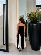 VESTIDO LOS ANGELES - PRETO COM BRANCO