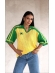 TSHIRT RENDADA BRASIL - AMARELO COM MANGA VERDE