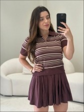 TSHIRT POLO LISTRAS - Marrom canela com Areia