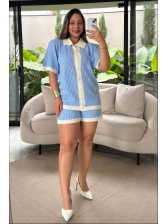 CONJUNTO SHORT SORAYA - AZUL BEBE/ OFF WHITE