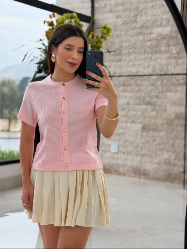 TSHIRT BOTÕES LARI - ROSA BEBE