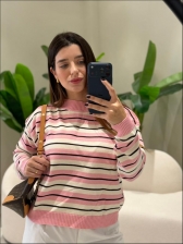 BLUSA PAMELA LISTRADA - ROSA BEBÊ/ OFF WHITE